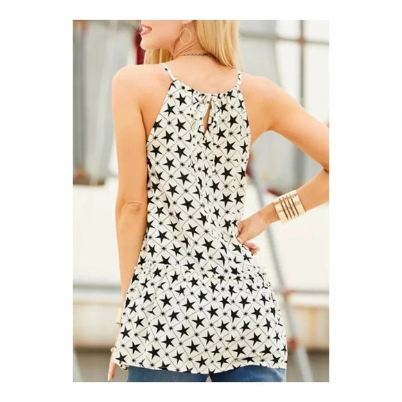 🆕Suzanne Betro Ivory Star Print Tier Tank L🆕 - Picture 3 of 10